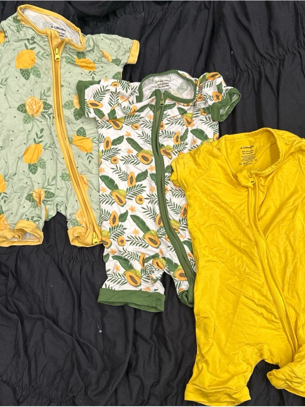 Amazon Yellow & Green Short Sleeve Baby Zipper Rompers - 3-Pack